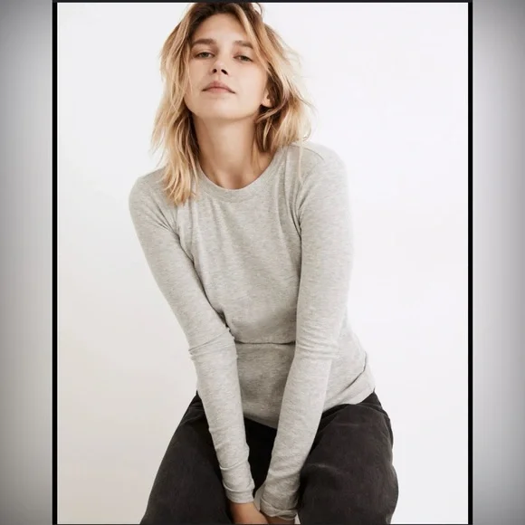 Madewell fine ribbed crew neck long sleeve tee - Picture 2 of 7